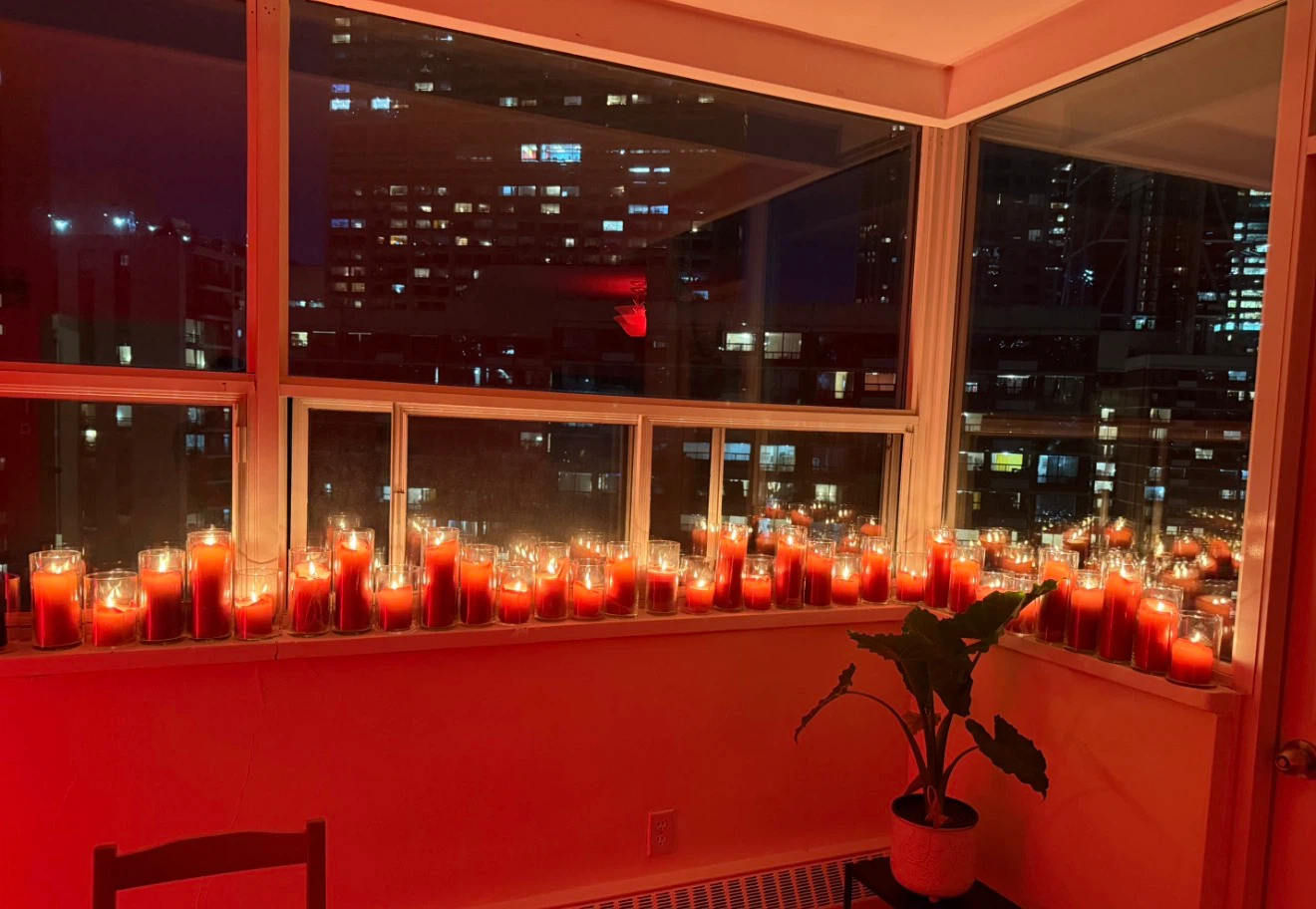 Set of Red Pillar Candles in Glass Holders