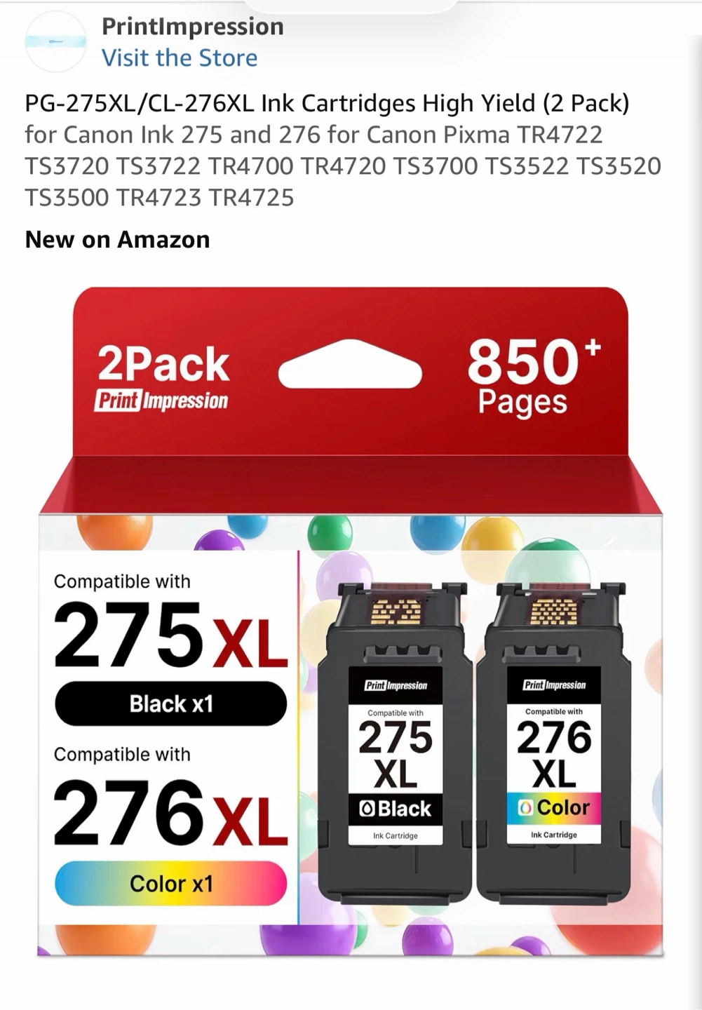 Print Impression forCanon 275XL/276XL Ink Cartridge 2-Pack