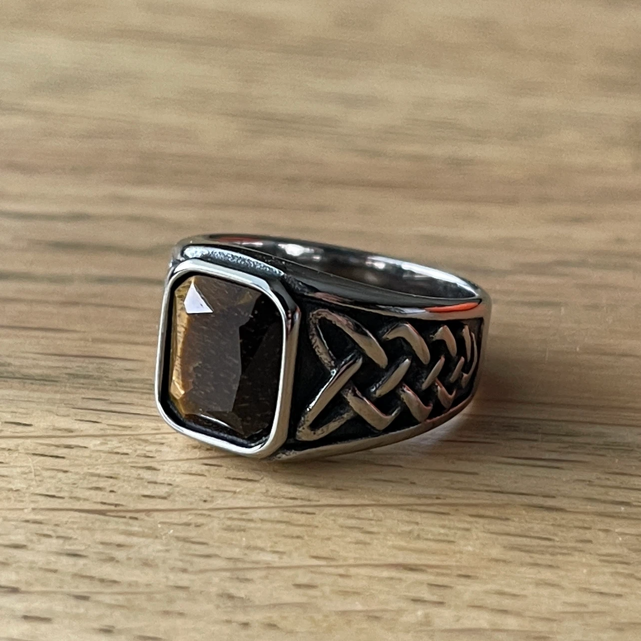 Yellow Tiger’s Eye stainless steel ring (size 8)