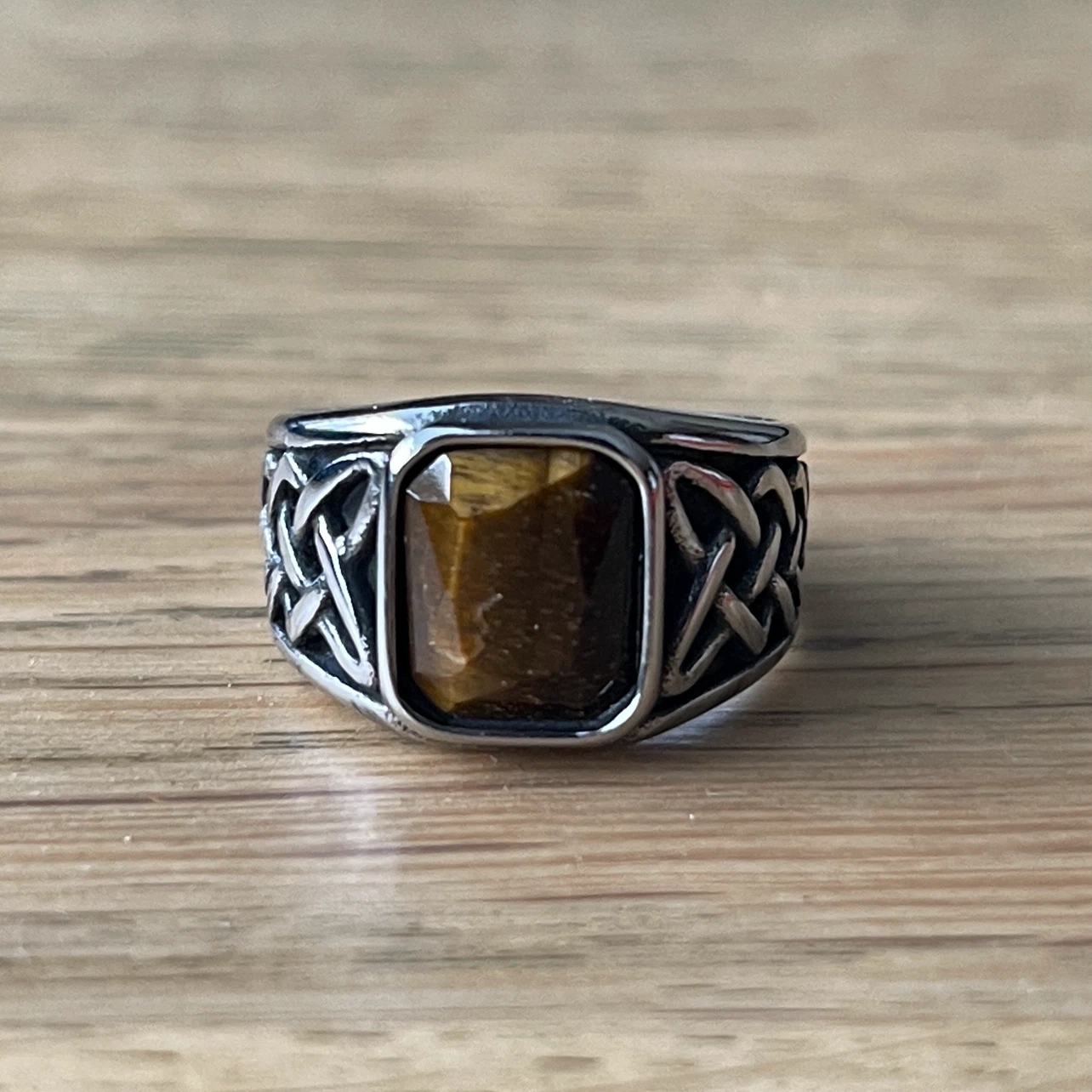 Yellow Tiger’s Eye stainless steel ring (size 8) - photo 2
