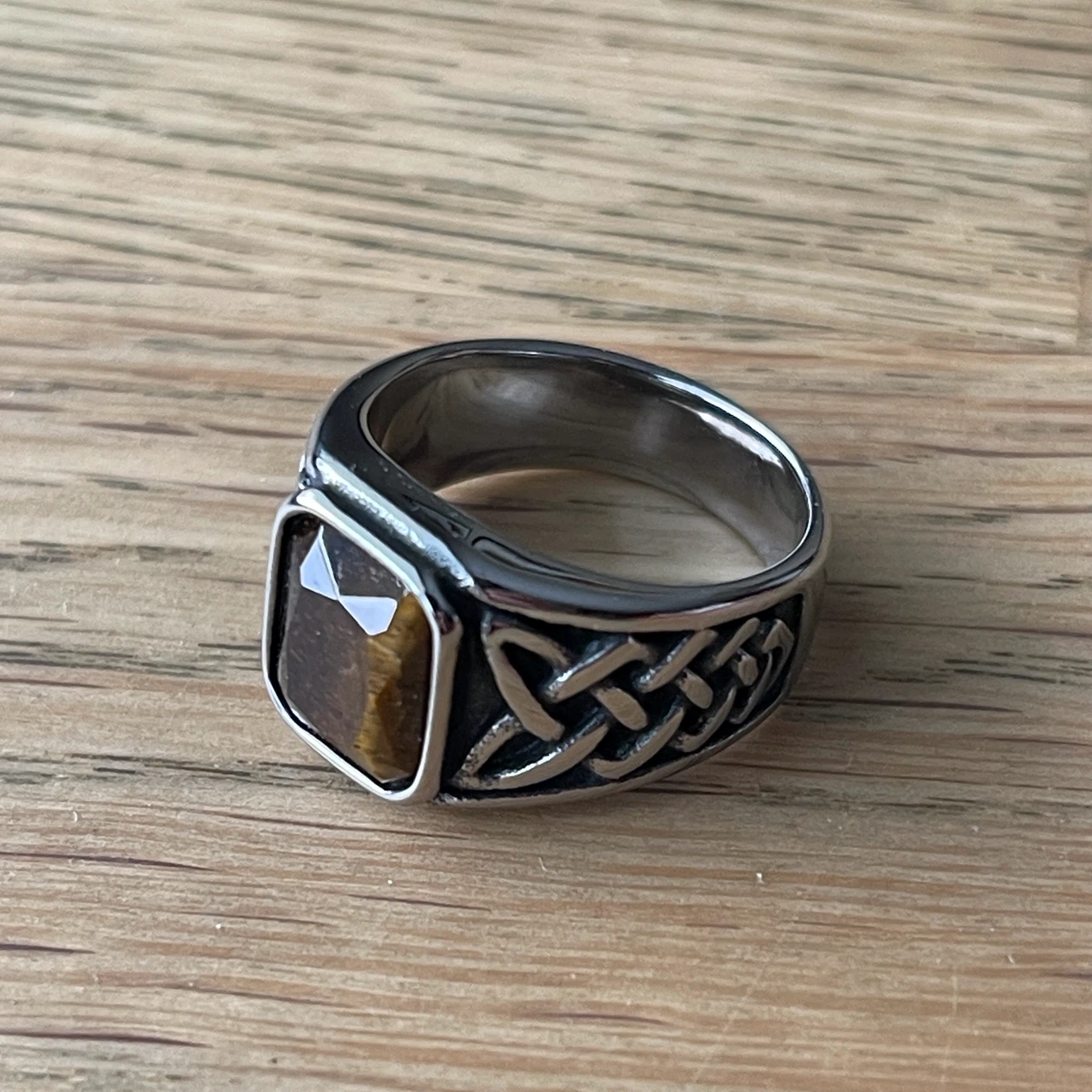 Yellow Tiger’s Eye stainless steel ring (size 8) - photo 3