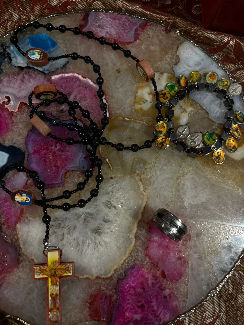 Religious Rosary and Bracelet Set with Ring