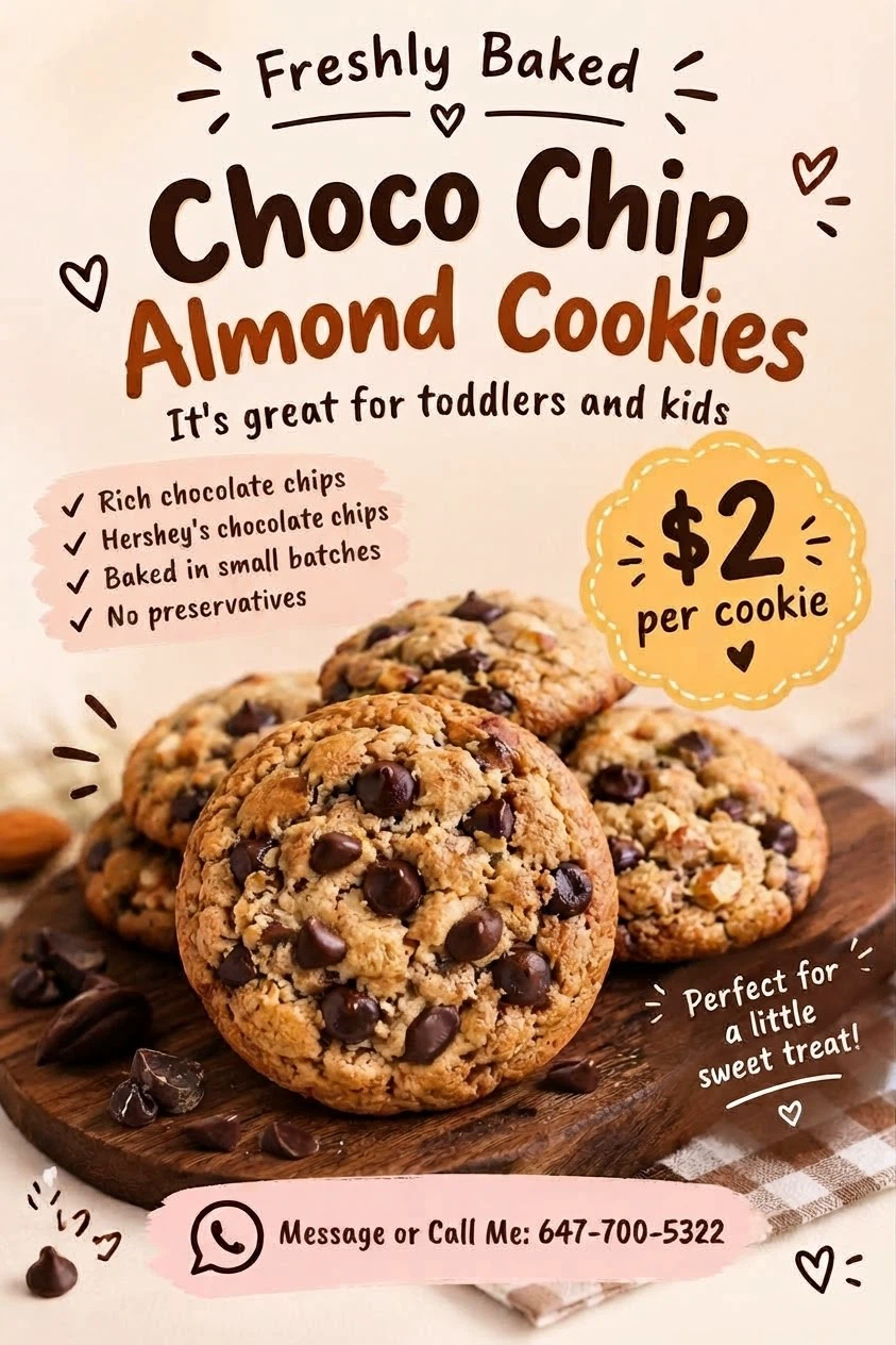 Freshly Baked Choco Chip Almond Cookies