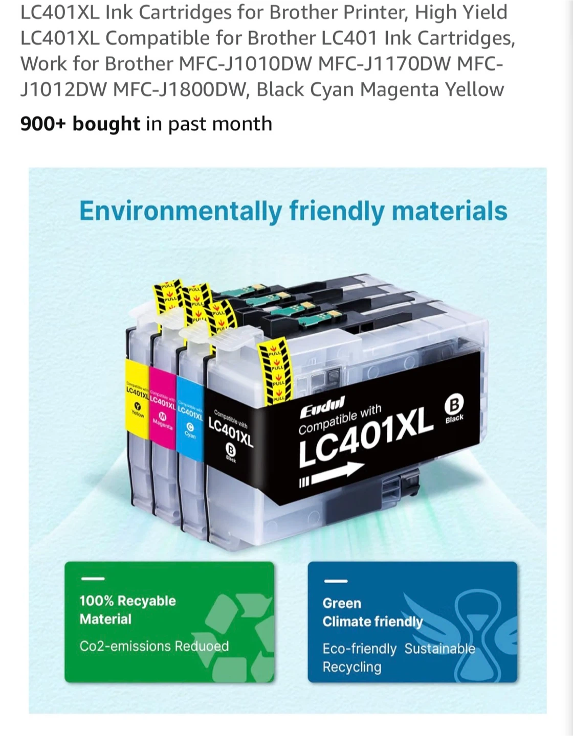 Eudul LC401XL Ink Cartridges for Brother Printers