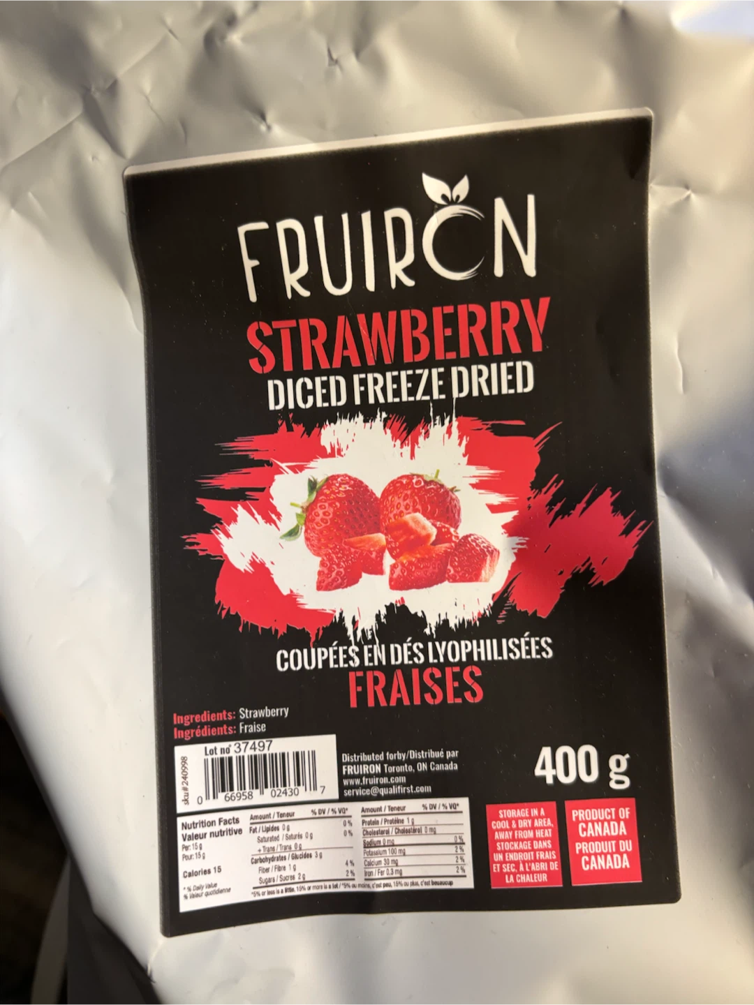 Two Bags of Fruiron Diced Freeze Dried Strawberries