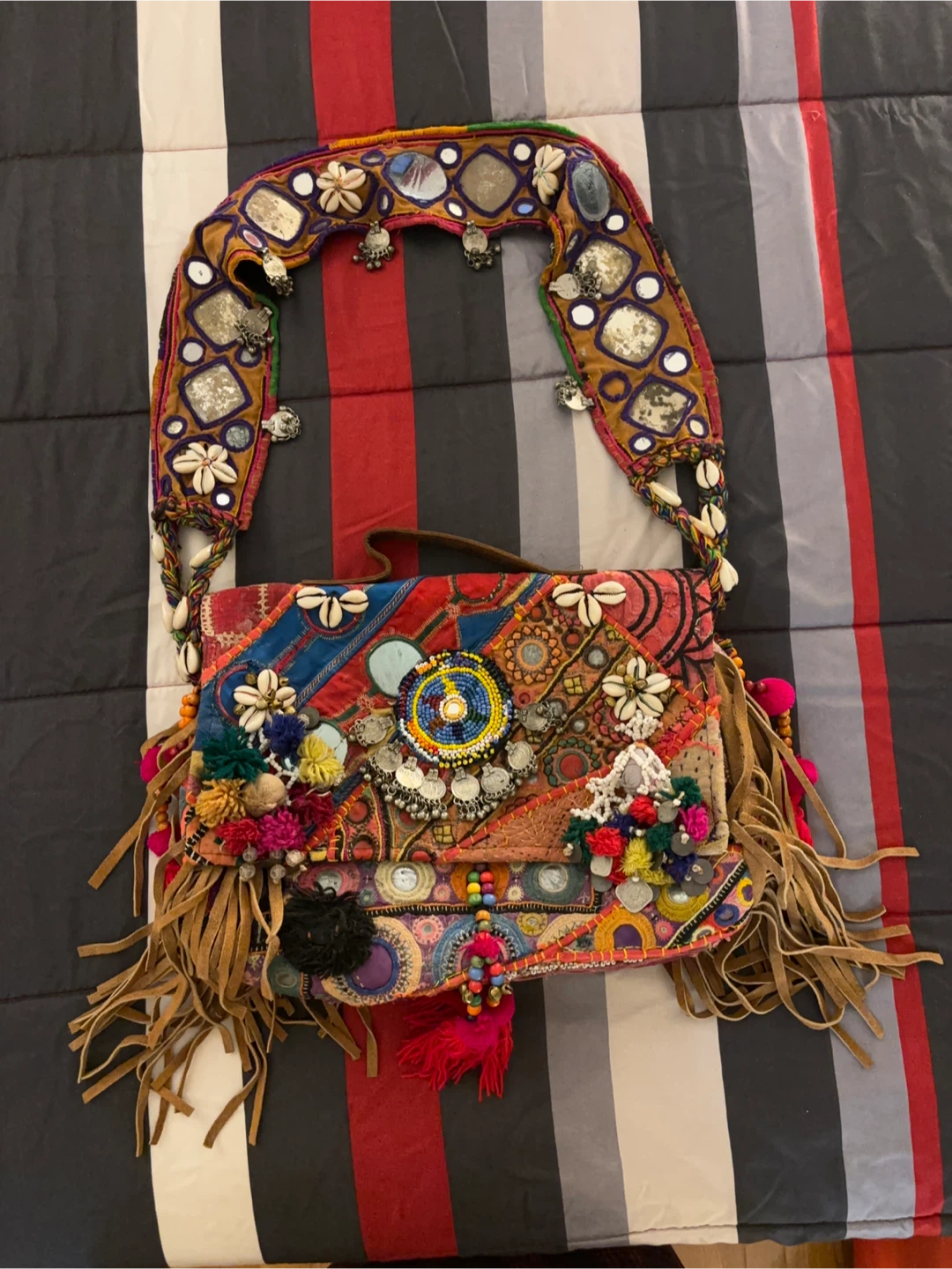 Boho Patchwork Embellished Crossbody Bag