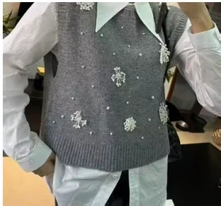 Grey Beaded Knit Vest