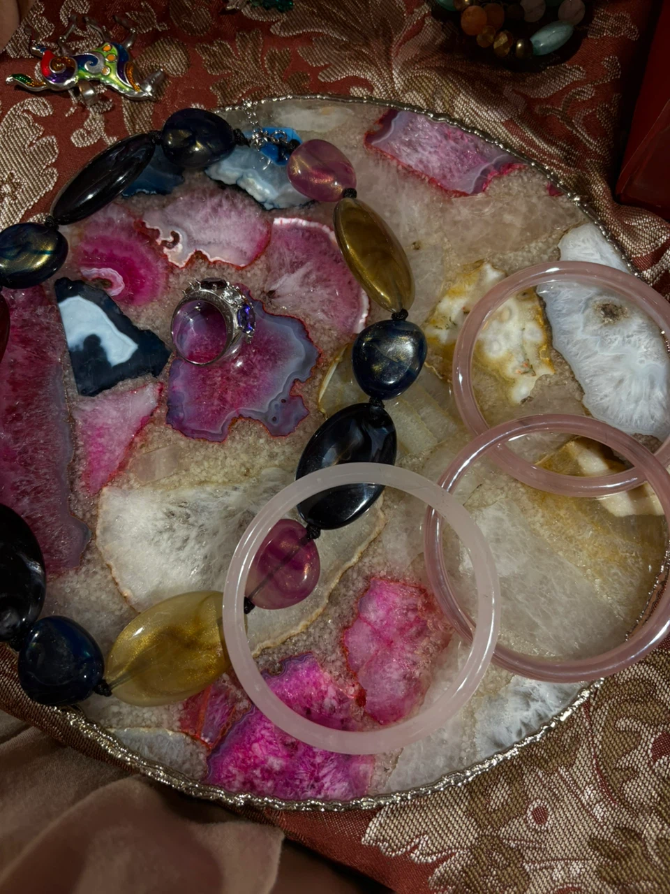 Jewelry Set: Beaded Necklace, Ring, and Bangles