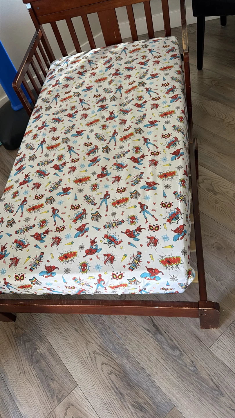 Wooden Toddler Bed with Spider-Man Bedding