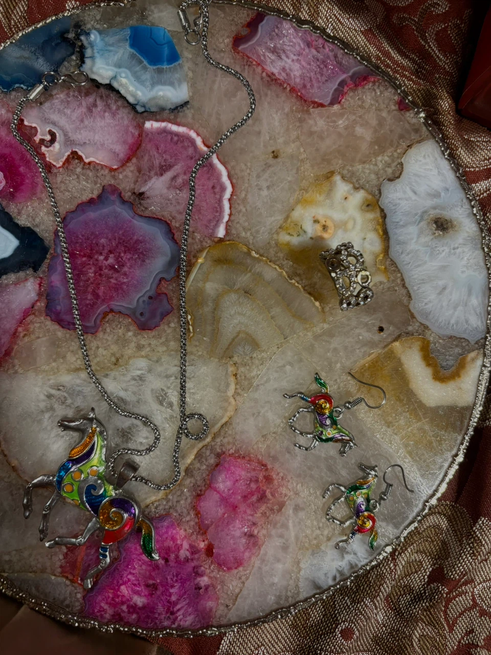 Colorful Horse Pendant Necklace and Earring Set