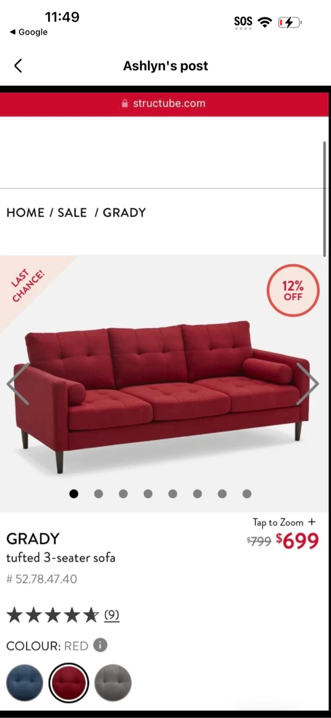 Structube Grady Tufted 3-Seater Sofa