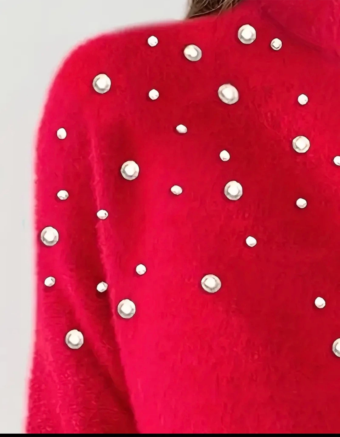 Red Beaded Mock Neck Sweater - photo 2