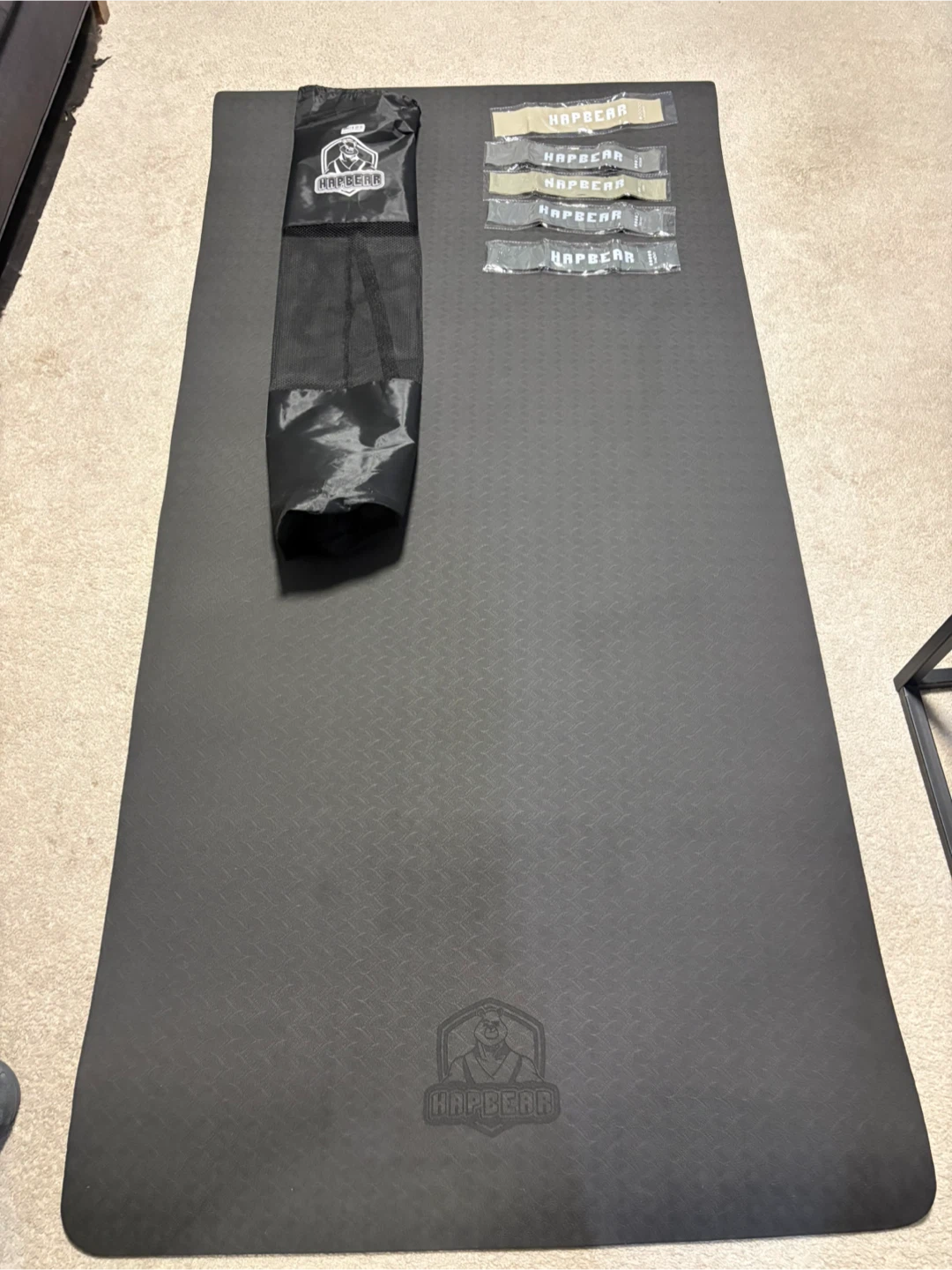 New HAPBEAR Large Exercise Mat + Resistance Bands – 6’ x 3’ - photo 2