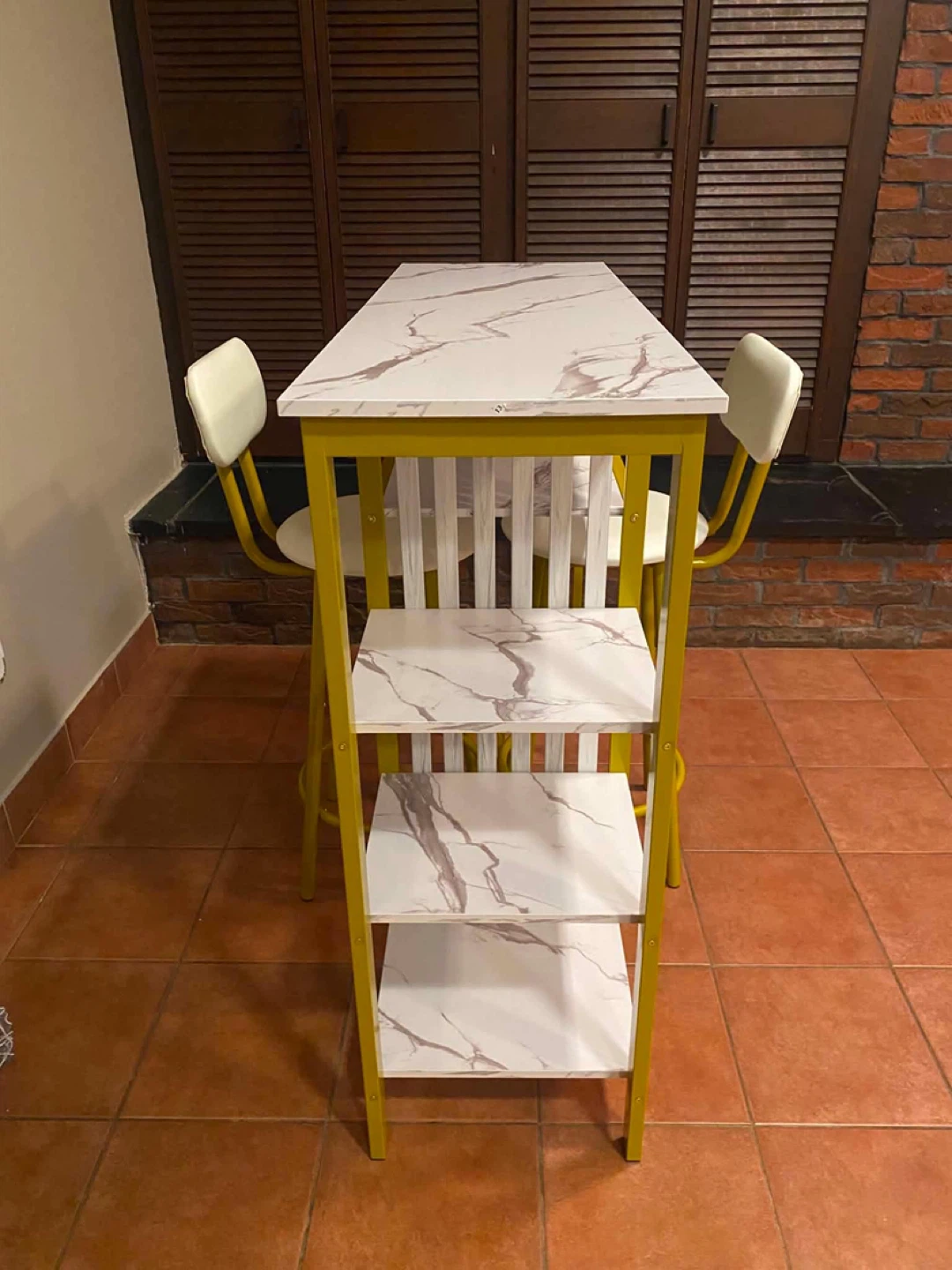 Marble-look Bar Table with Two Stools