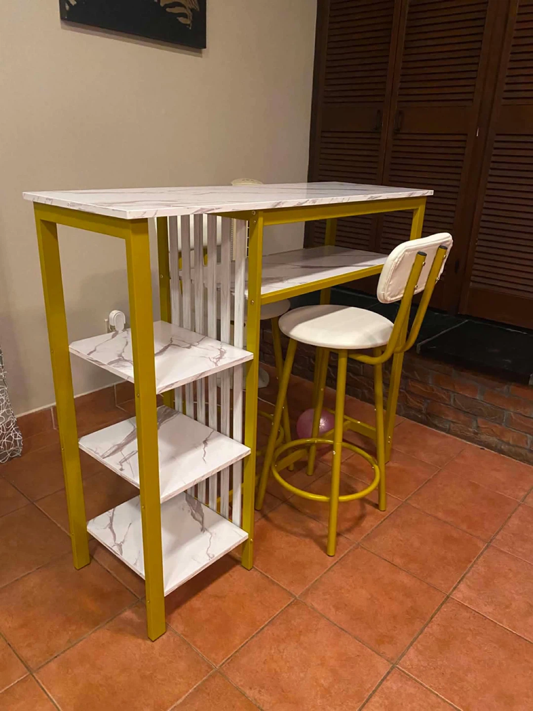 Marble-look Bar Table with Two Stools - photo 4