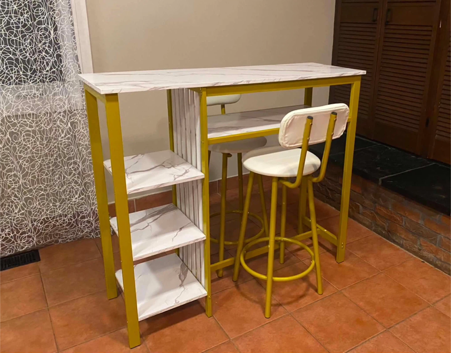 Marble-look Bar Table with Two Stools - photo 2