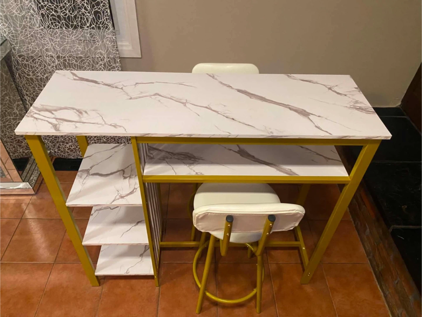 Marble-look Bar Table with Two Stools - photo 3