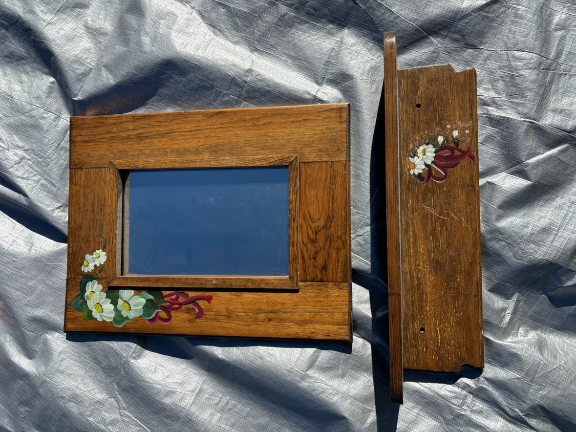 Hand-Painted Wooden Mirror and Shelf Set
