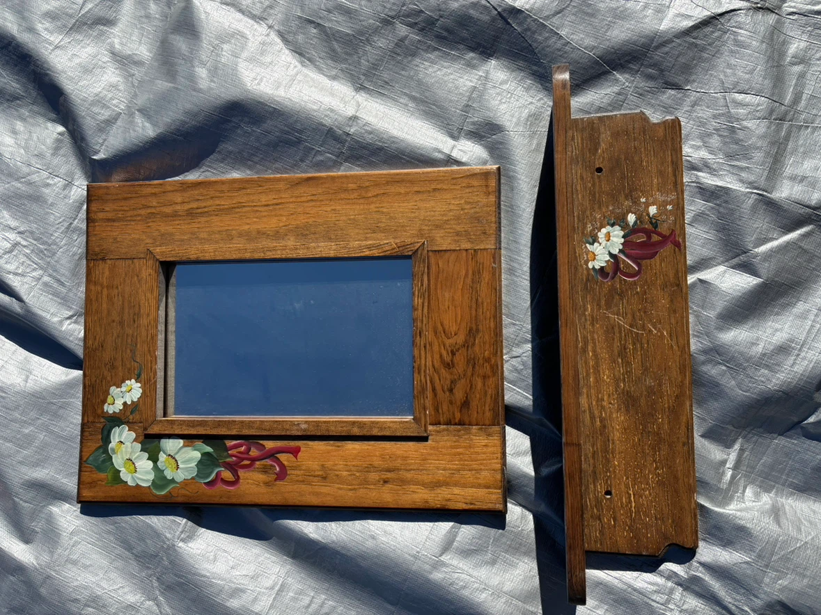 Hand-Painted Wooden Mirror and Shelf Set - photo 3
