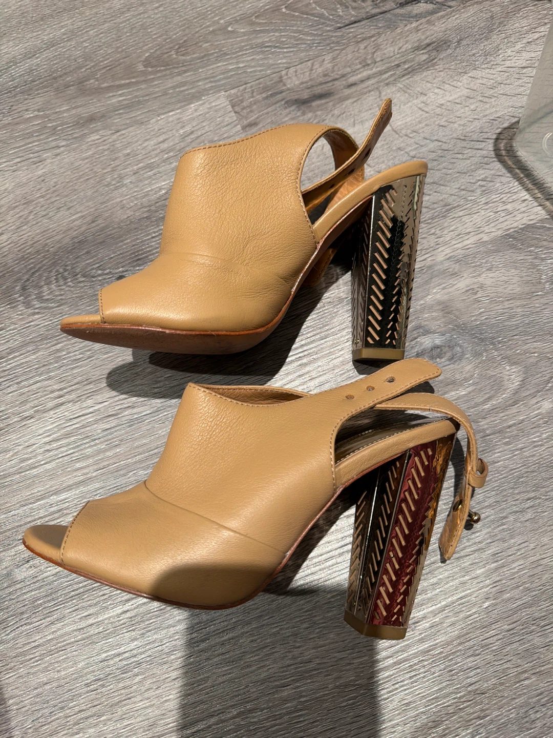 Coach Tan Leather Peep-Toe Heels