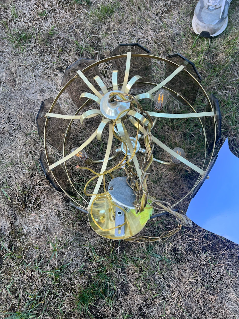 Vintage Brass and Smoked Glass Chandelier