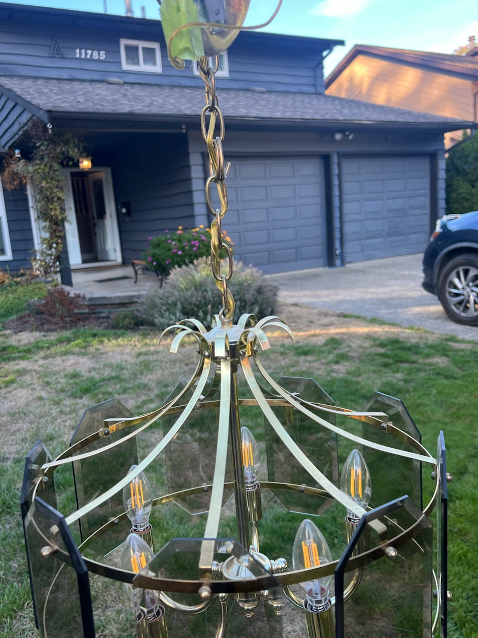 Vintage Brass and Smoked Glass Chandelier - photo 2