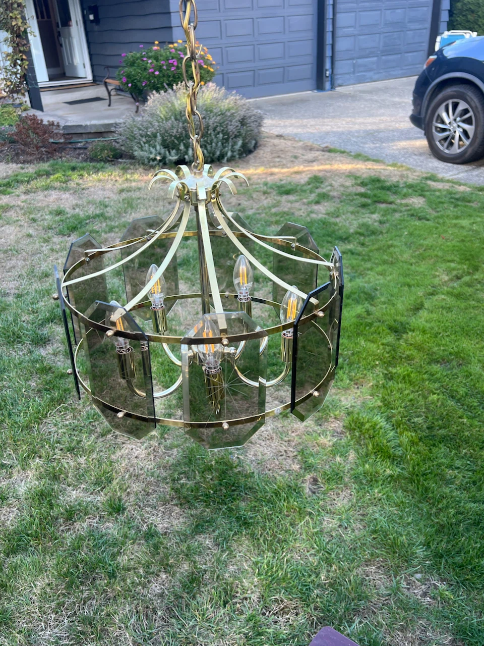 Vintage Brass and Smoked Glass Chandelier - photo 3