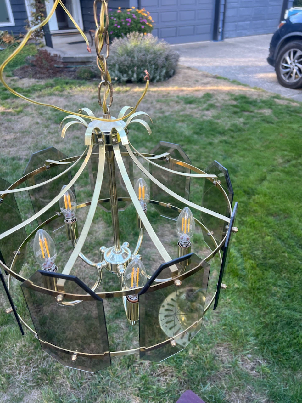 Vintage Brass and Smoked Glass Chandelier - photo 4