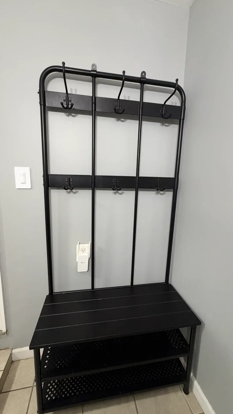 Black Metal Hall Tree with Shoe Storage with coat rack - photo 2