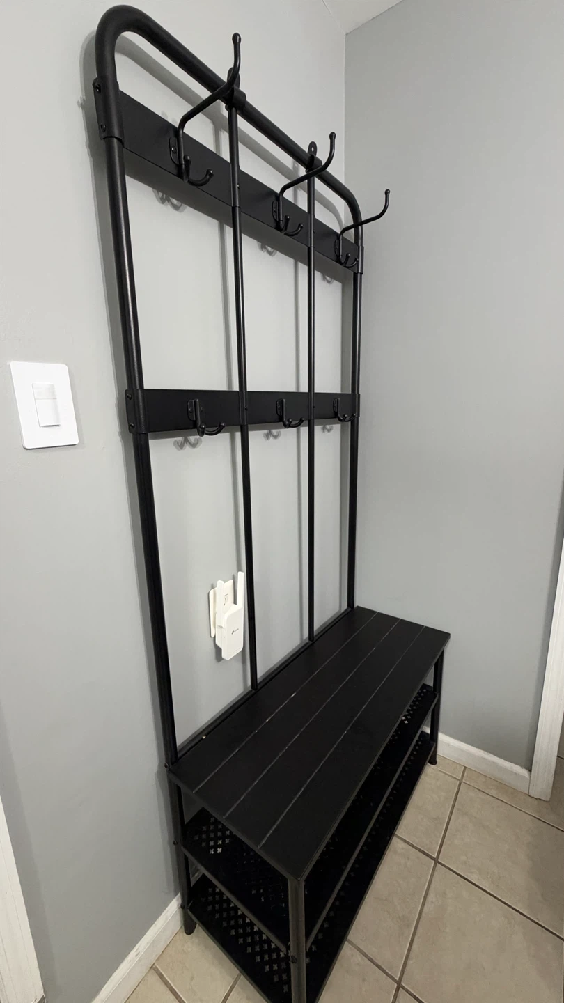 Black Metal Hall Tree with Shoe Storage with coat rack - photo 3