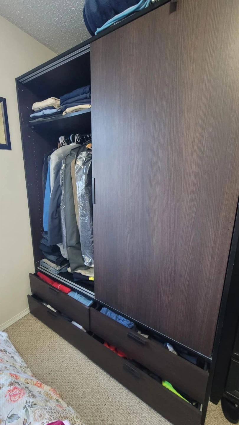 Dark Wardrobe with Hanging Storage & 4 Drawers