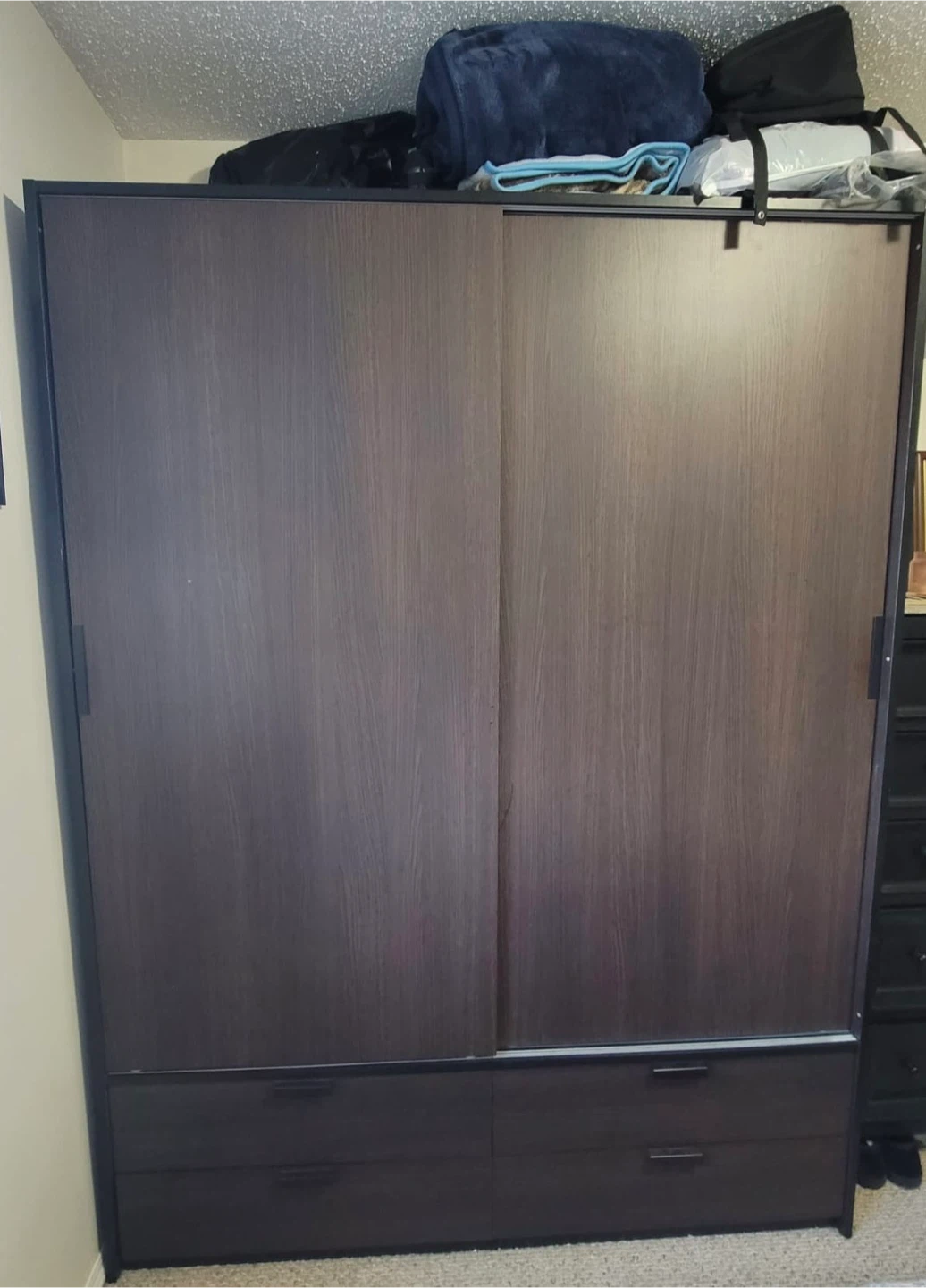 Dark Wardrobe with Hanging Storage & 4 Drawers - photo 2