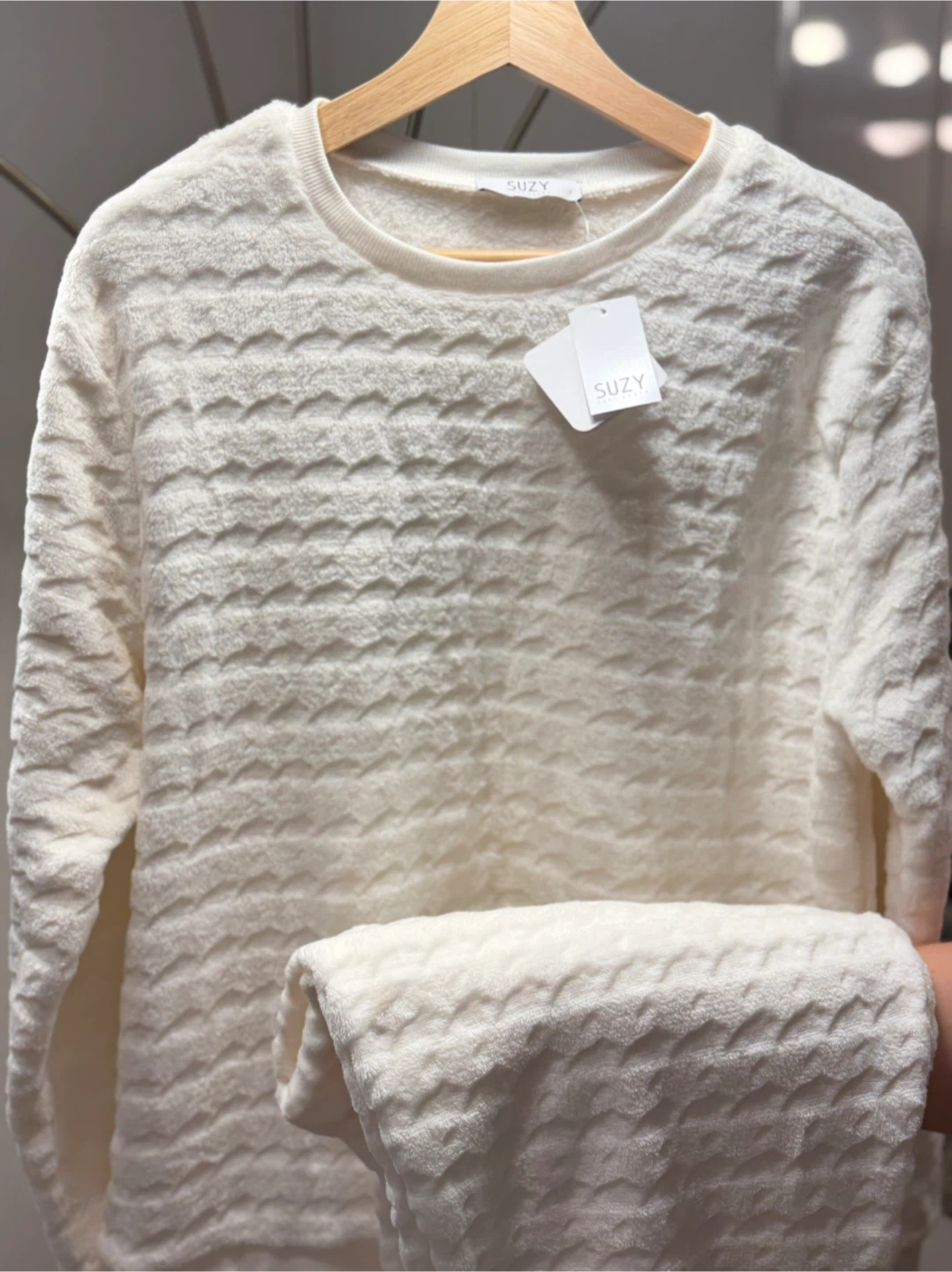 Suzy White Textured Crewneck Sweater