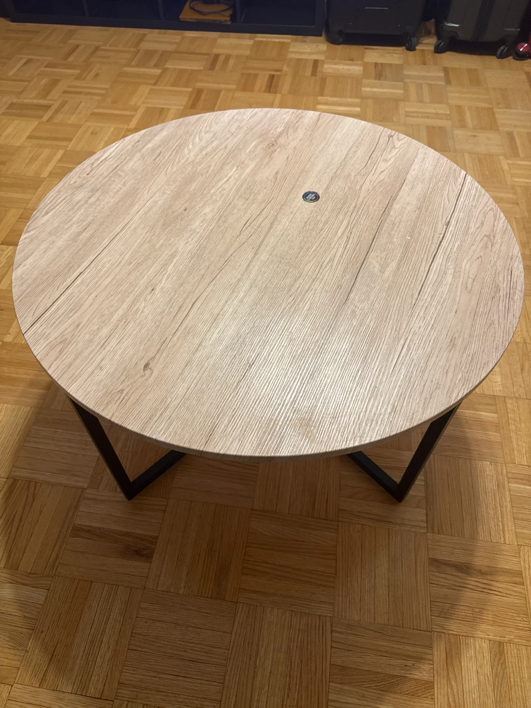 Round Wood-Look Coffee Table