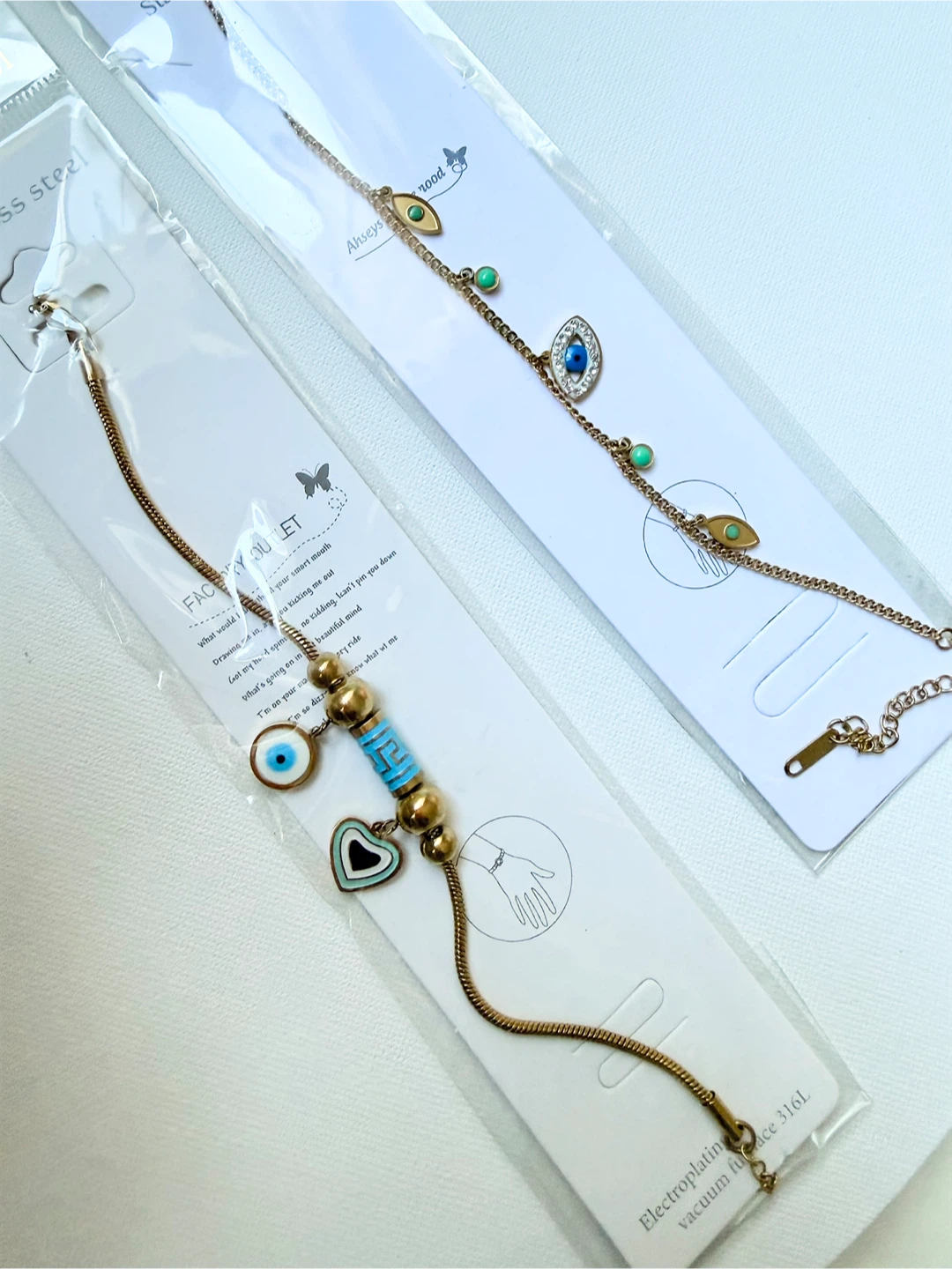 Two Stainless Steel Evil Eye Bracelets
