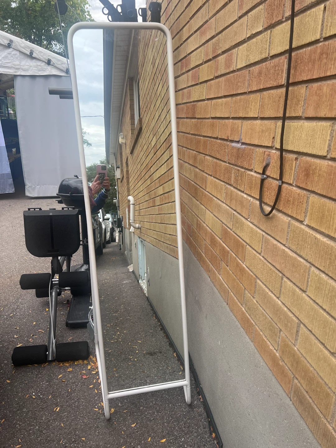 White Standing Floor Mirror with Storage Hooks