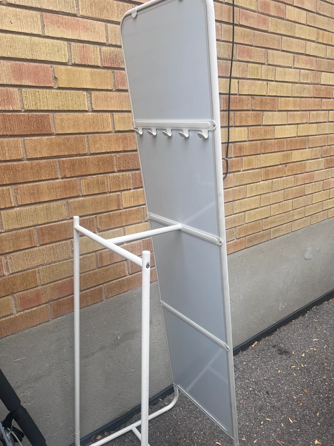 White Standing Floor Mirror with Storage Hooks - photo 2