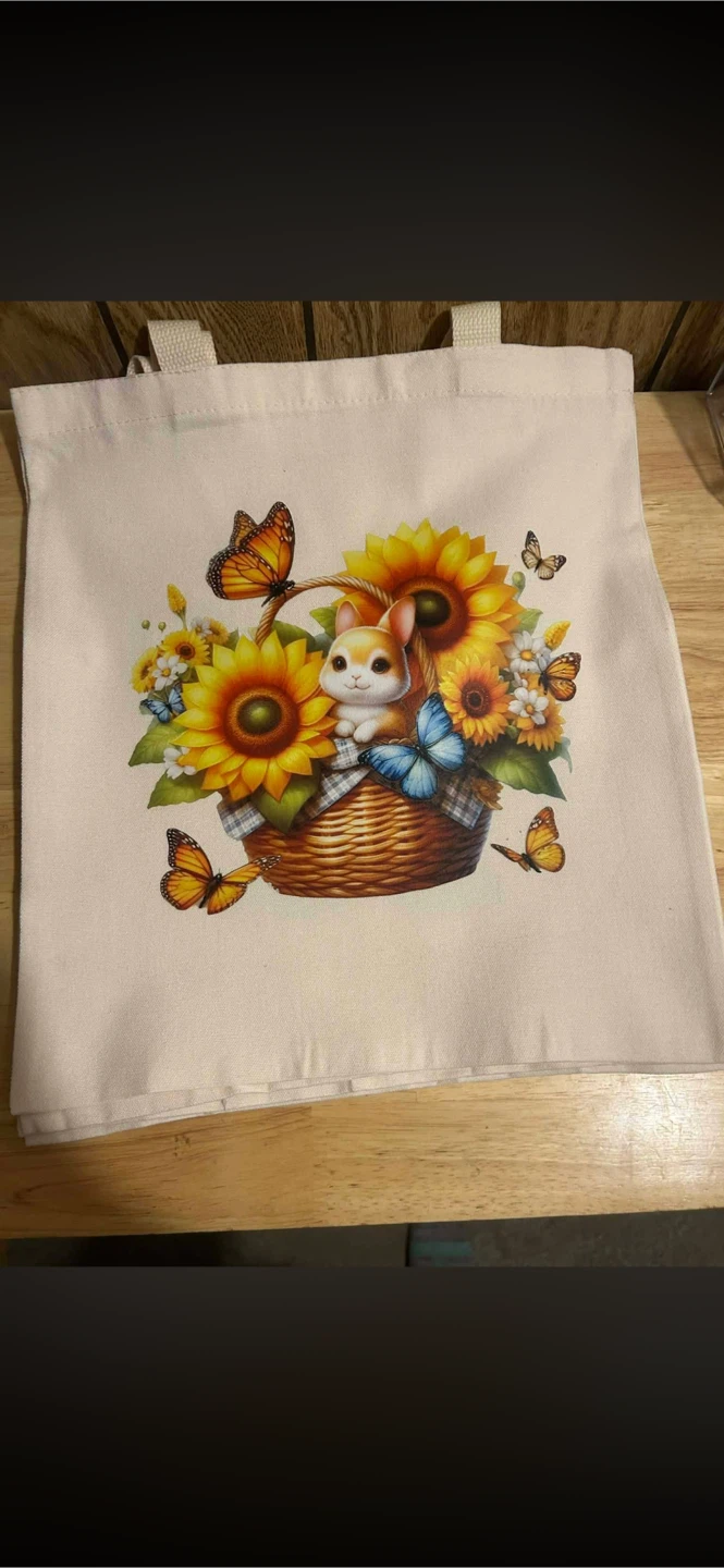 Sunflower and Bunny Canvas Tote Bag