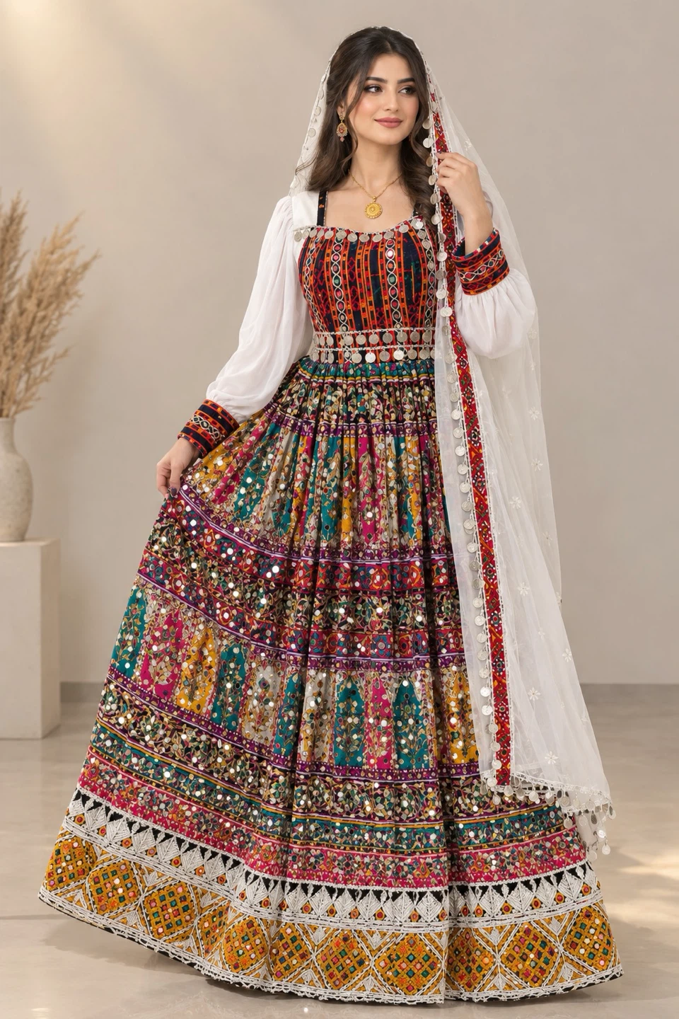 Traditional Embroidered Multi-coloured Dress