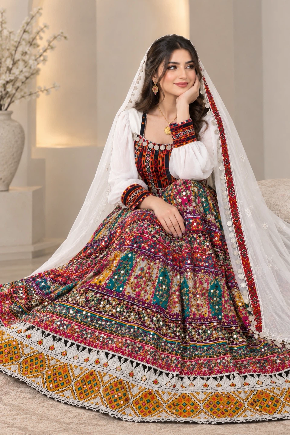 Traditional Embroidered Multi-coloured Dress - photo 2