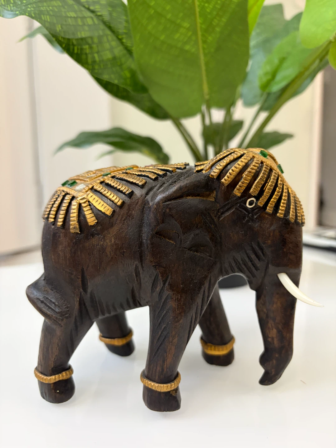 Vintage Thai Carved Wood Elephant Figurine
