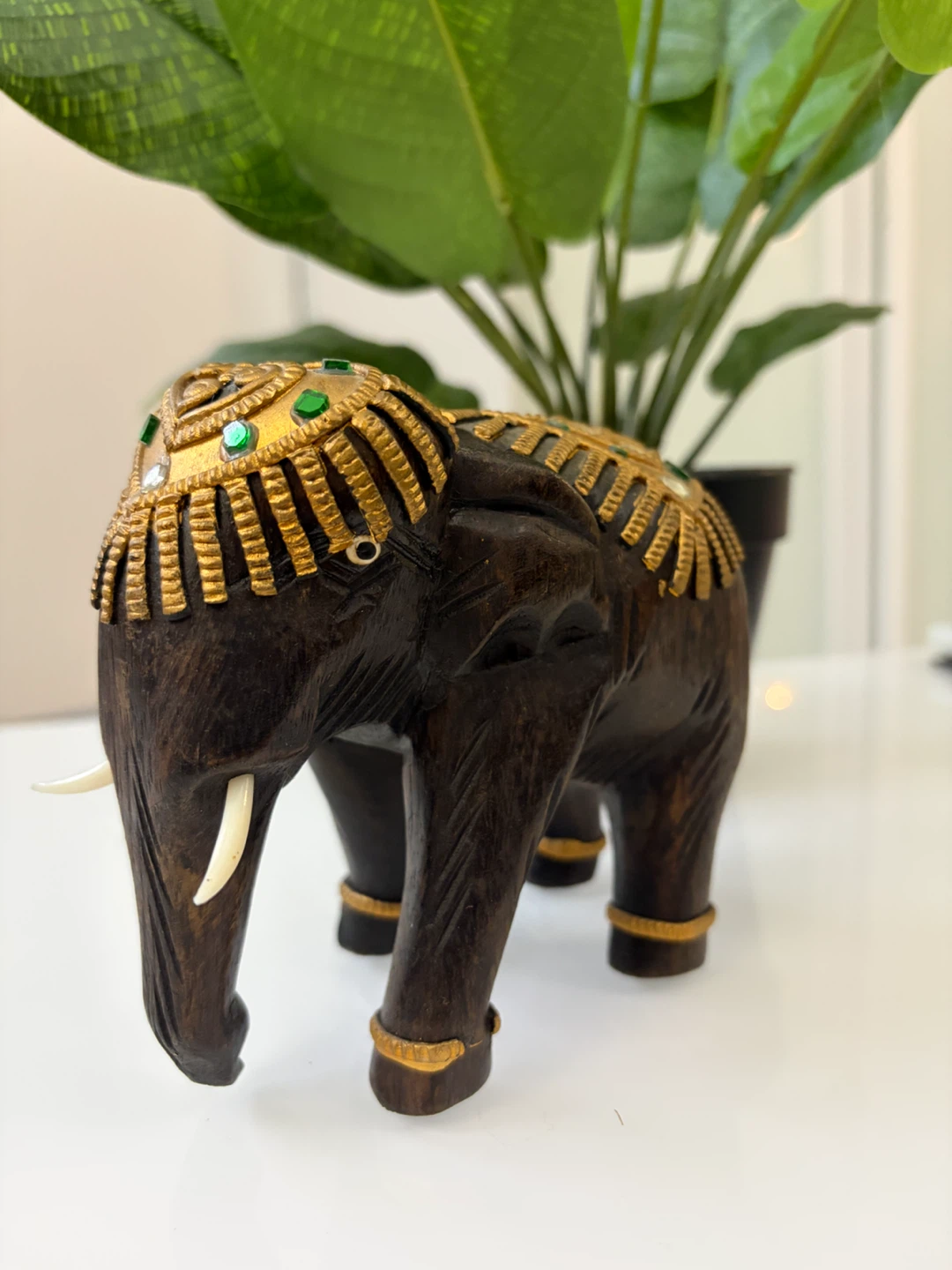 Vintage Thai Carved Wood Elephant Figurine - photo 2