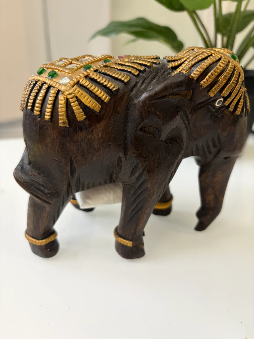 Vintage Thai Carved Wood Elephant Figurine - photo 3