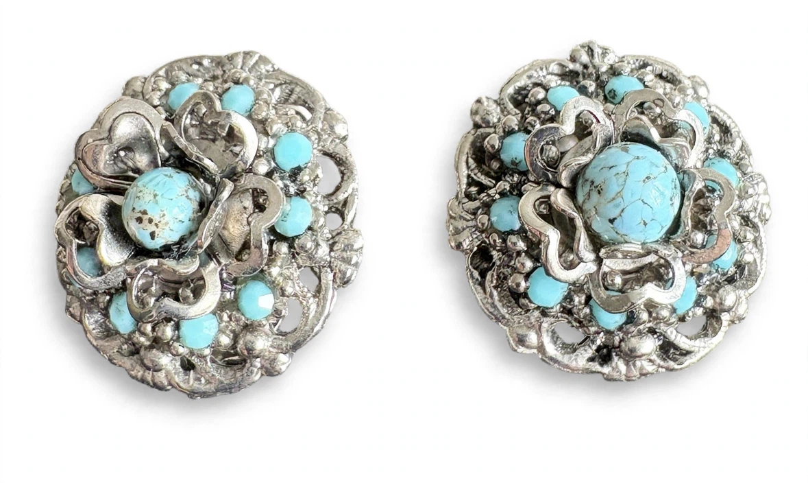 Vintage-style turquoise clip-on earrings - photo 4