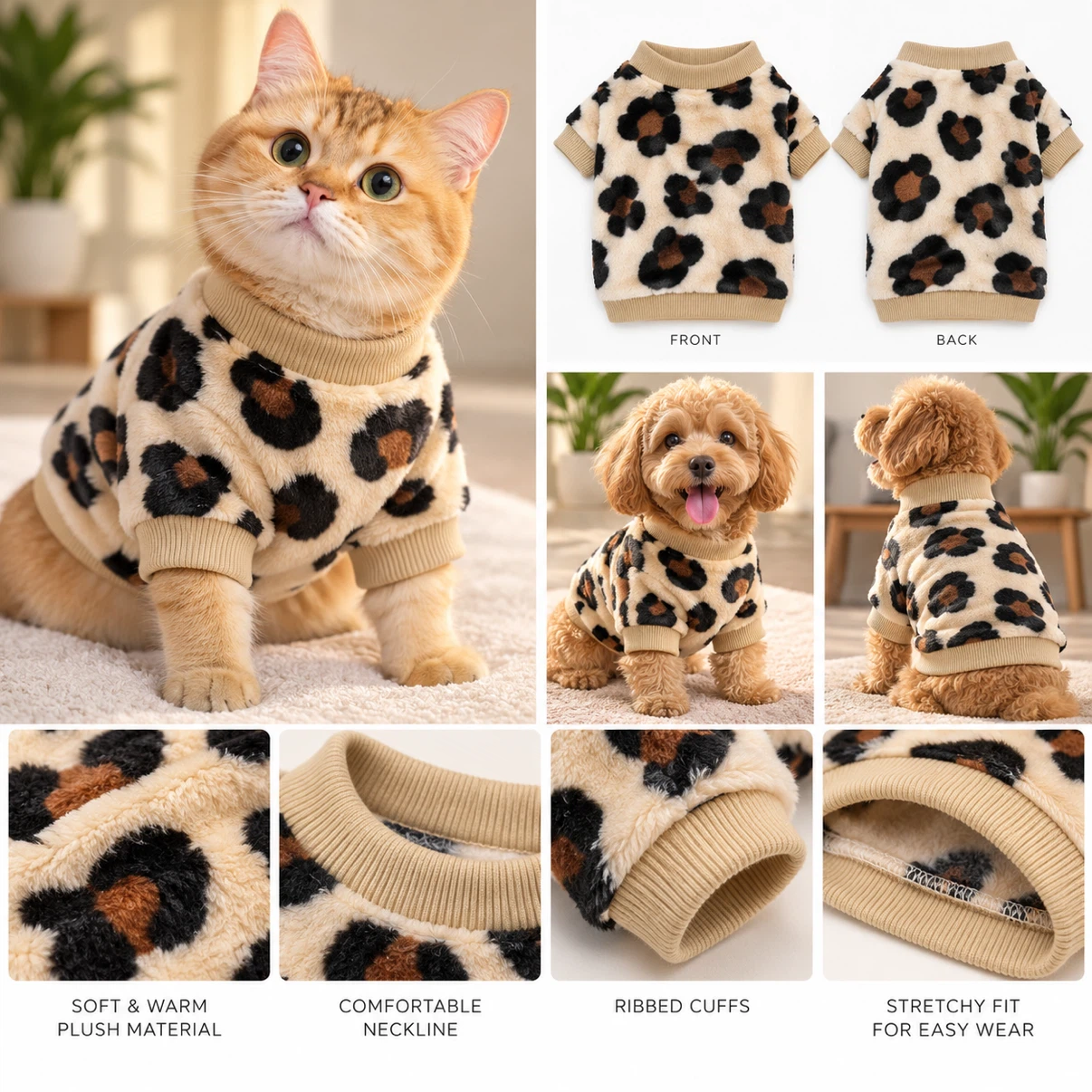 Leopard Print Fleece Pet Sweater