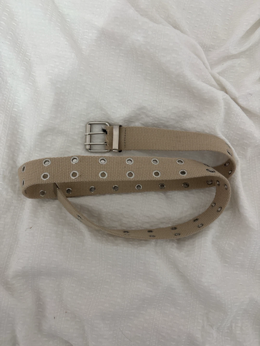 Beige Double Grommet Canvas Belt