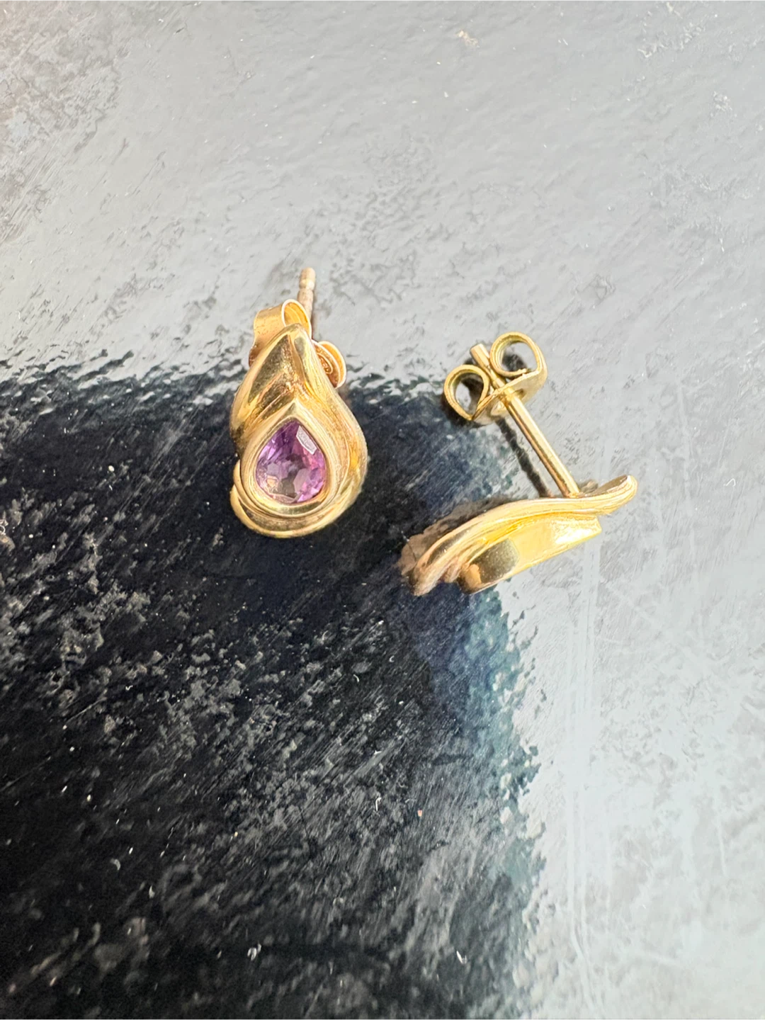 Gold  filled  genuine Amethyst Teardrop Stud Earrings - photo 2