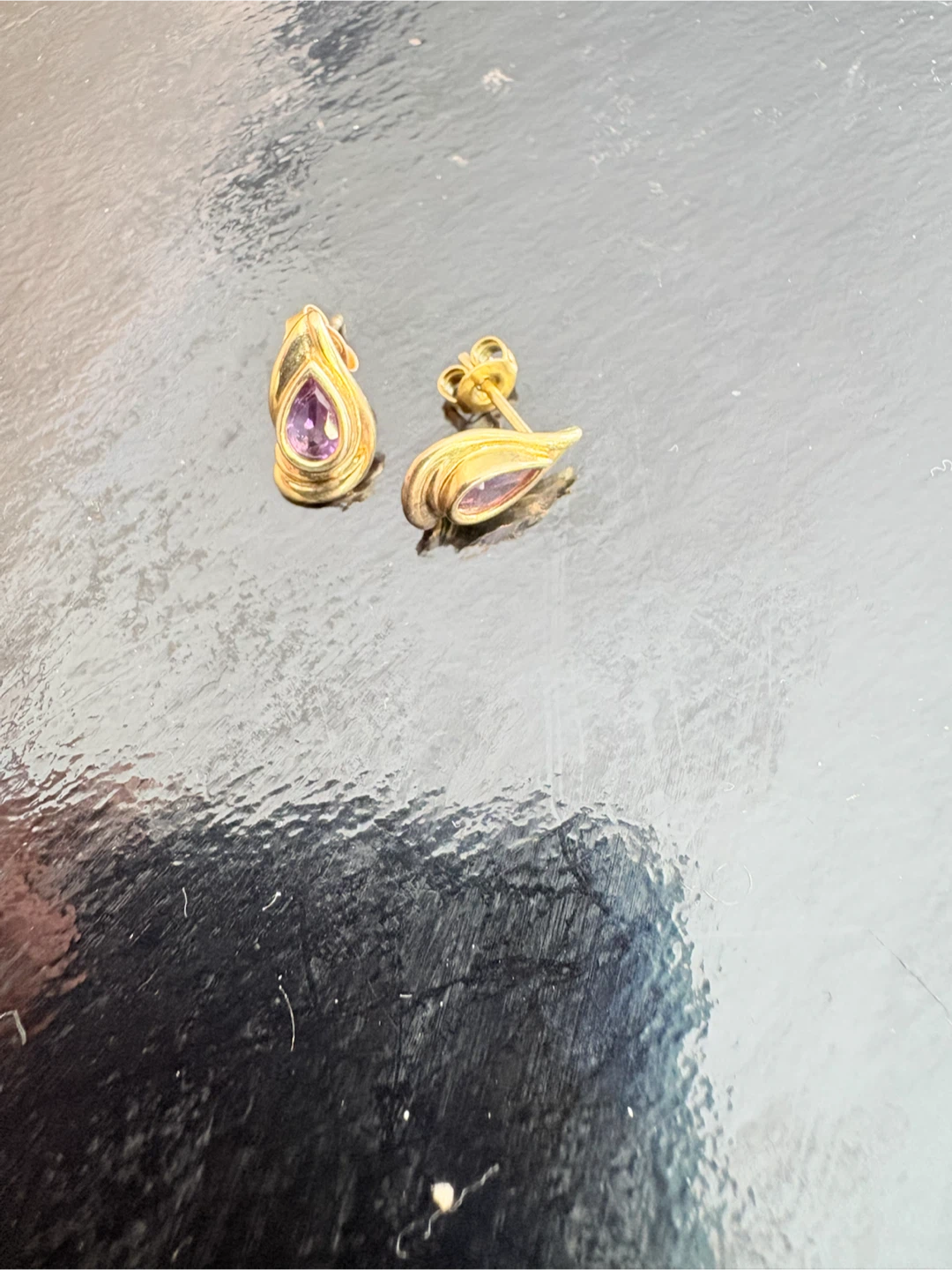 Gold  filled  genuine Amethyst Teardrop Stud Earrings - photo 3