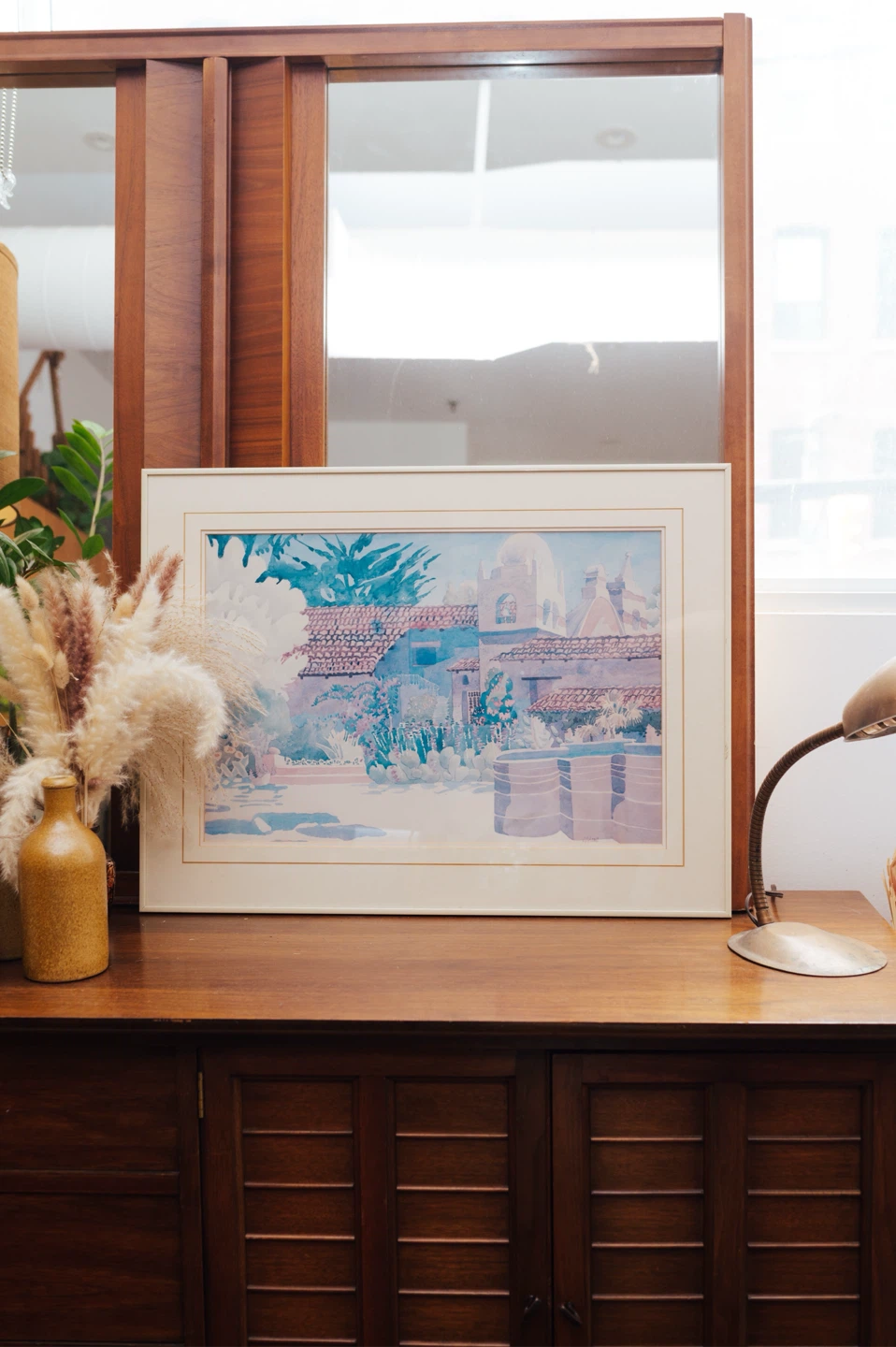 1980s Mediterranean Watercolour Print in Cream Frame