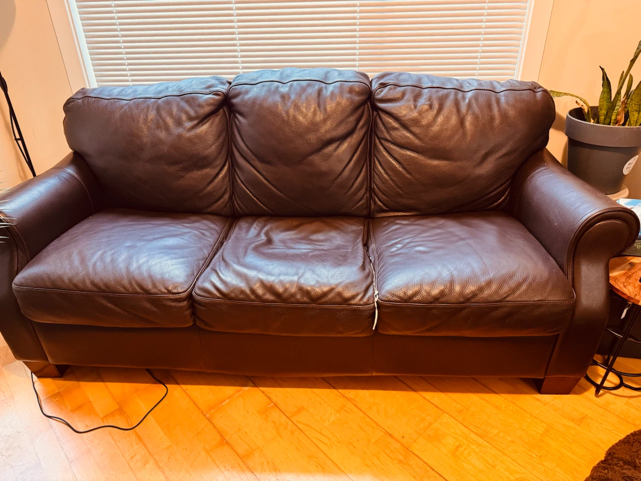 Dark Brown Leather Three-Seater Sofa